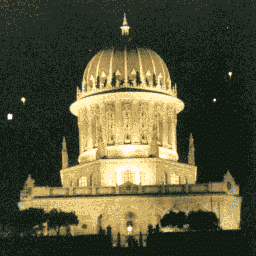 Photo of Shrine of the Bab in Haifa at night, courtesy of Ramin Monjazeb.