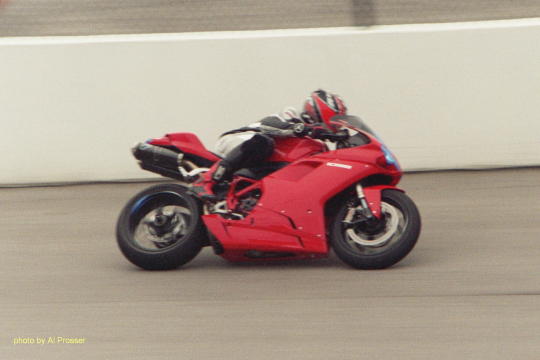 Ducati in turn one, outside shot