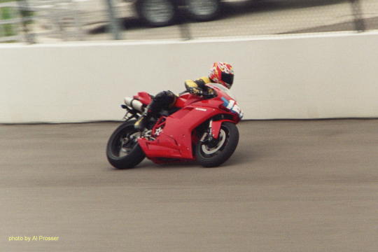 Ducati in turn one, outside shot