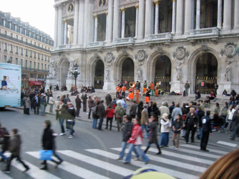 Band at Paris Opera House steps in Paris